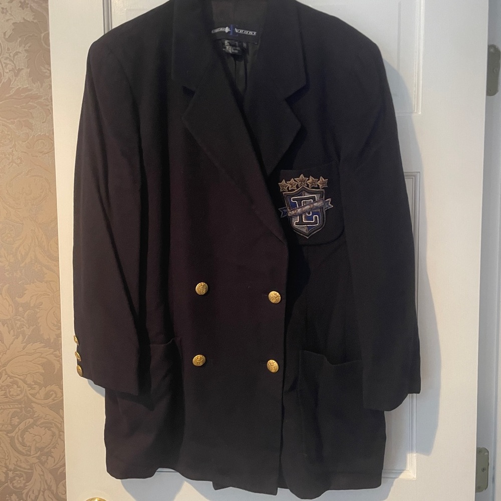 Escada Sport 42 Navy Blazer coat crest 12